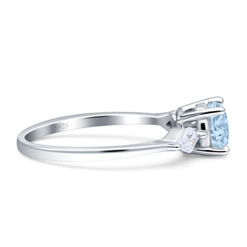 Three Stone Ring Kite Shape Accent Round Aquamarine CZ 925 Sterling Silver Wholesale